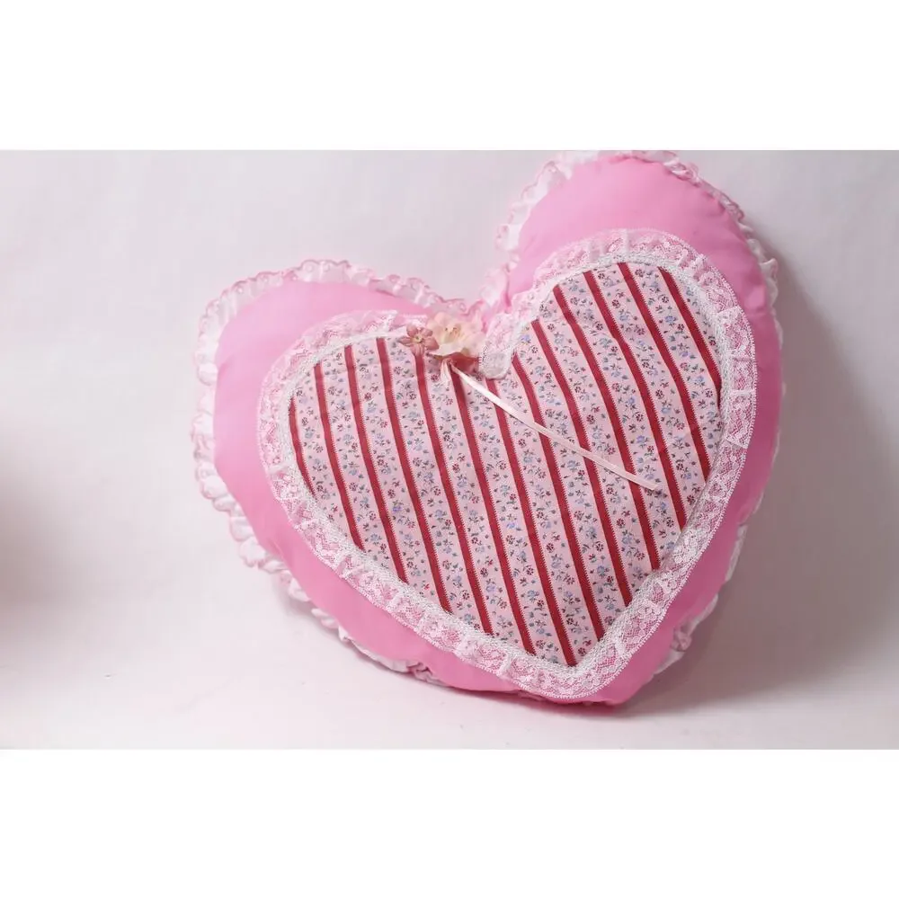 1980s Cute Vintage Hand Sewn Cat and Pink Heart Throw Pillow Lot